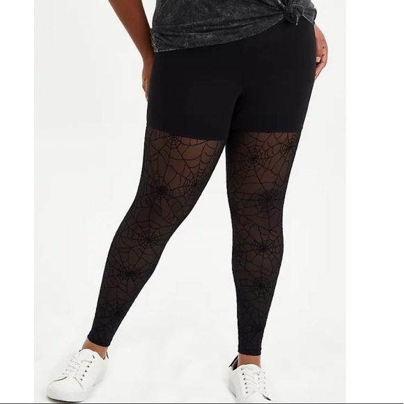TORRID NWT PREMIUM LEGGING - FLOCKED MESH WEB BLACK - Halloween - Picture 4 of 7